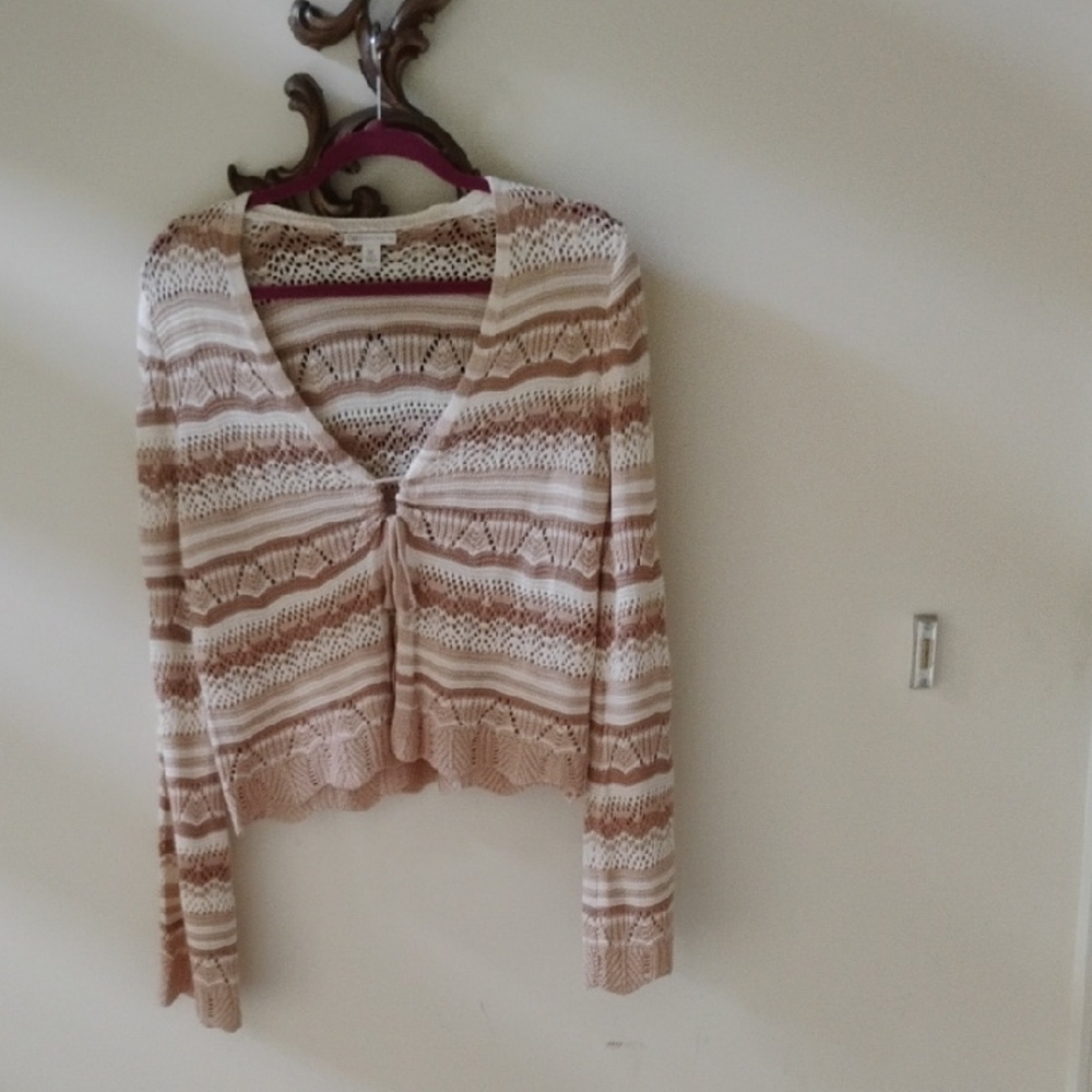 Cato Cream and Tan Lace Cardigan